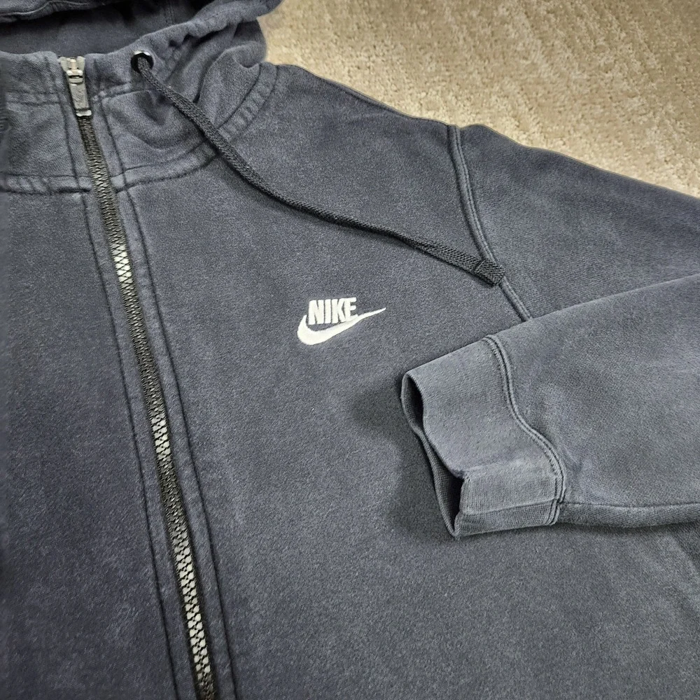 Nike Hoodie Men Large Full Zip Faded‎ Black Club Fleece Distressed Blend Retro